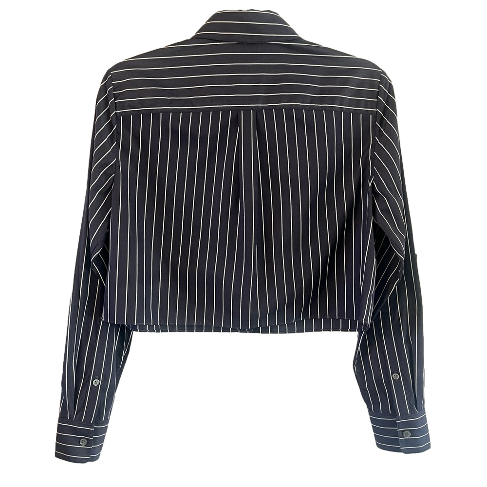Theory Navy Pinstripe Cropped Button-Down Shirt Size Small - Picture 8 of 13